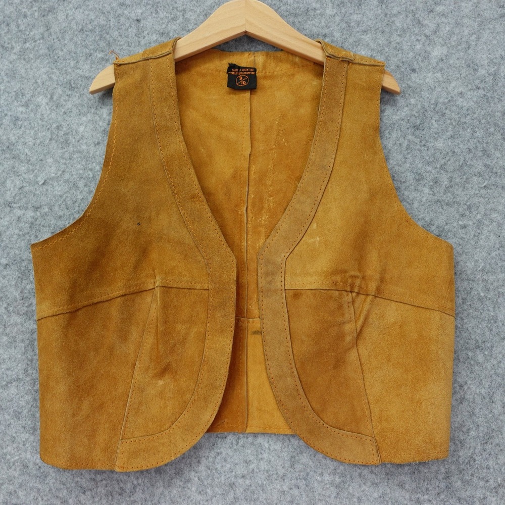 Vintage Suede Genuine Leather Western Vest Kids 10 Camel Crop Boho Cowboy Rodeo